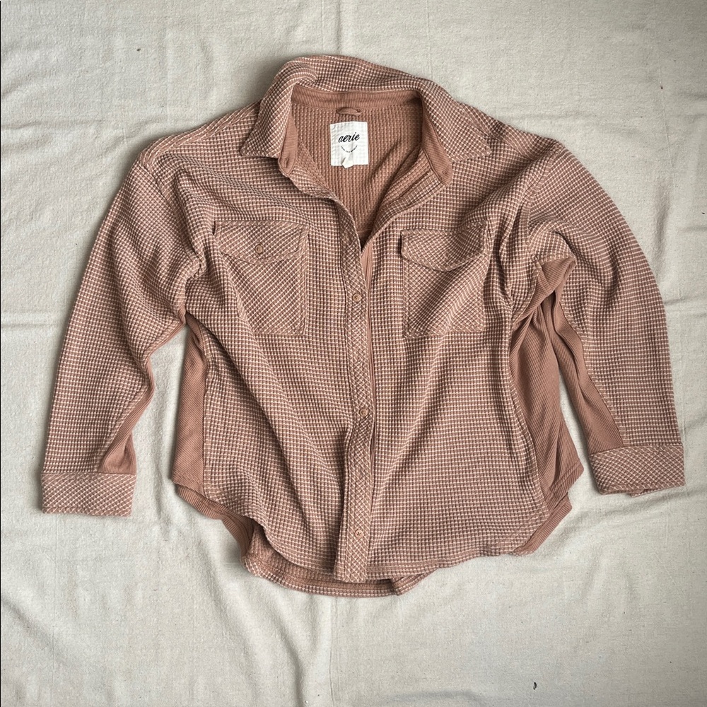 Aerie LumberJane Waffle Shirt Tan XL